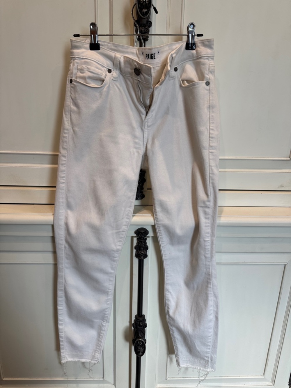 PAIGE Off-White High-Rise Tapered Jeans